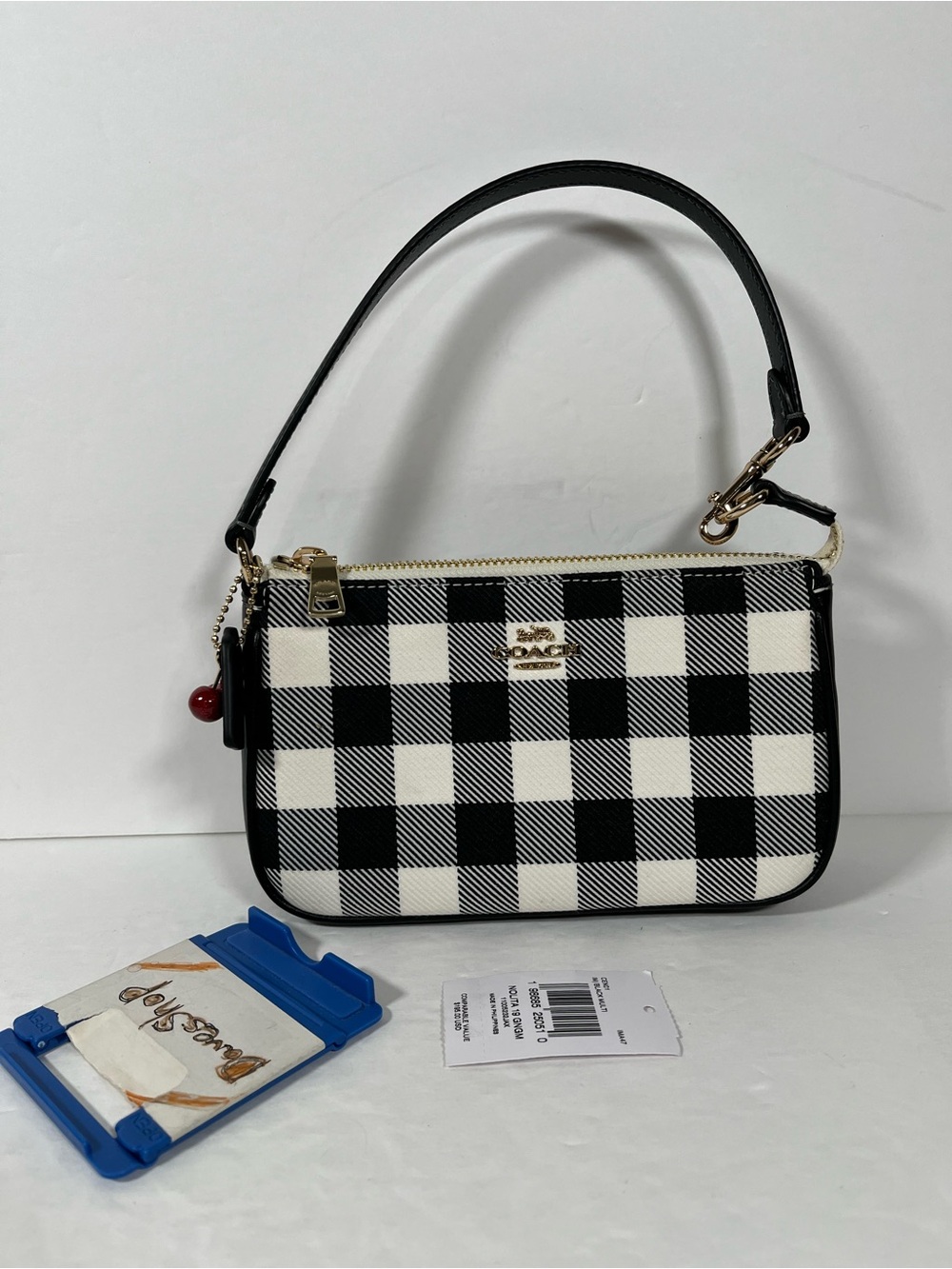 NWT Coach Nolita 19 With Gingham Print And Charm Gold/Black Multi